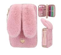 Depesche 12864 Princess Mimi Bunny Ballet - Gefüllte 2-Fach Federtasche mit rosa Plüschfell und langen Ohren, Federmappe mit Buntstiften, Radierer, Spitzer uvm.