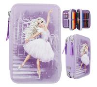 Depesche 12249 TOPModel Ballet 3 Fächer, gefüllt in Violett, mit glitzernden Steinen, Federmäppchen, Buntstifte, Lineal, Schere und vieles mehr