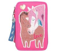 Depesche 10529 Federtasche 3 fach mit Streichpailletten, Miss Melody LOVE, rosa, ca. 20 x 13 x 7 cm
