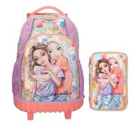 Depesche - TOPModel Girl Power - Schulrucksack Trolley und 3-Fach-Federtasche, mit Model Motiv und Blumen Muster, Schultasche mit verstellbaren Trägern, Federmappe mit Buntstiften, Schere, Lineal uvm.