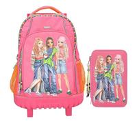 Depesche - TOPModel Joy - Schulrucksack Trolley und 3-Fach-Federtasche, mit Model Motiv und Perlen-Anhänger, Schultasche mit verstellbaren Trägern, Federmappe mit Buntstiften, Schere, Lineal UVM.