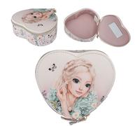 Depesche 13308 TOPModel Summer Feeling - Mini-Schmuckschatulle in Rosa, Schmuckkästchen in Herzform, mit Model Motiv, Reißverschluss und Spiegel