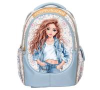 Depesche 14021 TOPModel Festival Fun - Schulrucksack in Dunkelblau und Creme, mit Model Motiv und Blumen-Muster, Schultasche mit verstellbaren Trägern