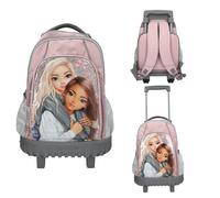 Depesche 13317 TOPModel My BFF - Schulrucksack Trolley in Rosa und Grau, mit Model Motiv und Glitzer, Schultasche mit Teleskopgriff und Rollen