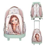 Depesche 13305 TOPModel Summer Feeling - Schulrucksack Trolley in Rosa und Grün, mit Model Motiv und Blumen Muster, Schultasche mit Teleskopgriff und Rollen