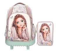 Depesche - TOPModel Summerfeeling - Schulrucksack Trolley und 3-Fach-Federtasche, Model Motiv und Blumen Muster, Schultasche mit verstellbaren Trägern, Federmappe mit Buntstiften, Schere, Lineal UVM.