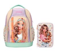 Depesche - TOPModel Sunny Dog - Schulrucksack und 3-Fach-Federtasche, mit Model und Hunde-Motiv, Schultasche mit verstellbaren Trägern, Federmappe mit Buntstiften, Schere, Lineal UVM.