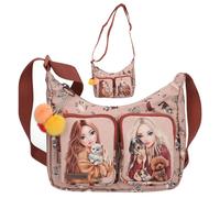 Depesche TOPModel Fur Ever Friends Umhängetasche für Mädchen, Rosa mit Kunstfell-Pompons, 2 Außentaschen, Modische Kindertasche mit Tiermotiven