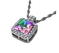 DEPHINI - Aurore Boreale Halskette | SW Kristall | Zirkonia Kristallen | 925 Sterling Silber quadratisch Halskette Regenbogen Anhänger | feine Geschenke für Frauen