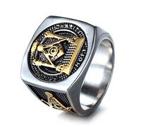 Der Ring, Glaube, Hoffnung, Wohltätigkeit - Silberner Titanstahl mit Goldakzenten Herrenschmuck der Freimaurerloge(Silver,W)