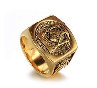Der Ring, Glaube, Hoffnung, Wohltätigkeit - Silberner Titanstahl mit Goldakzenten Herrenschmuck der Freimaurerloge(Gold,O)