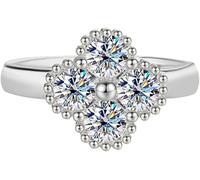 Der Ring, Verlobungsring mit 1,2 Karat Moissanit in vier Blättern for Damen, 925er Sterlingsilber, im Labor hergestellter Diamant, Geschenkidee(White,7)