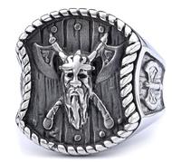 Der Ring, Zweifarbiger Retro-Kriegerkopf in Gold und Silber mit Mjölnir-Axt-Motiv, Vintage-Schmuck im nordischen Stil(Silver,S)