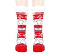 DERAYEE 1 Paar Kuschelsocken für Herren Damen Stoppersocken Warme Antirutschsocken Geschenke Haussocken Flauschige Weihnachtssocken(Rot&Lamm)