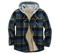 Derbars Herren Baumwolle Plaid Hemden Jacke Fleece Gefüttert Flanellhemden Sherpa Button Down Jacken mit Kapuze für Herren, Blau Schwarz Grün, XX-Large