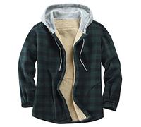 Derbars Herren Baumwolle Plaid Hemden Jacke Fleece Gefüttert Flanellhemden Sherpa Button Down Jacken mit Kapuze für Männer, Grün , X-Groß