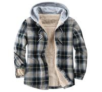 Derbars Herren Baumwolle Plaid Shirts Jacke Fleece Gefüttert Flanell Hemden Sherpa Button Down Jacken mit Kapuze für Männer, Hell, blau, Mittel