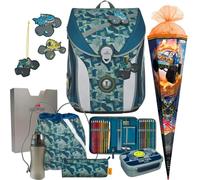 DerDieDas ErgoFlex MAX - Monster Truck - Schulranzen-Set 8tlg. mit Schuhbeutel, Schultüte und Brotdose - Trinkflasche Gratis dazu