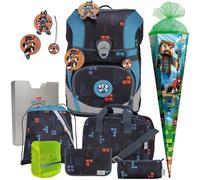DerDieDas Schulranzen 1.Klasse Mädchen und Jungen ErgoFlex Tiny (8tlg. Set mit Sporttasche Schultüte, Regenhülle gratis, Ninja Fighter)