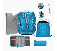 DerDieDas Schulranzen Set ErgoFlex Light Superflash, Schulranzen Set, 5tlg, Blue Ice