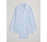 Derek Rose Printed Piped Cotton Pyjama Set Light Blue Blau XL