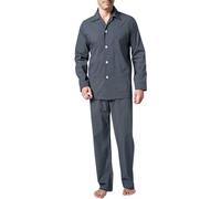 DEREK ROSE Pyjama Herren Baumwolle blau gemustert, XXL