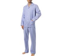 DEREK ROSE Pyjama Herren Baumwolle blau gestreift, L