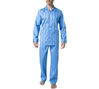 Derek Rose Striped Cotton Satin Pyjama Set French Blue Blau M
