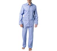 DEREK ROSE Pyjama Herren Baumwolle blau kariert, S