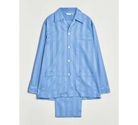 Derek Rose Striped Cotton Satin Pyjama Set French Blue Blau S