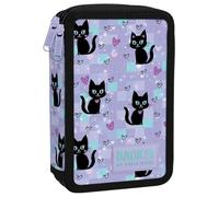 Derform Katzen 2 - Fach Federtasche gefüllt Federmäppchen Federmappe Black Cat