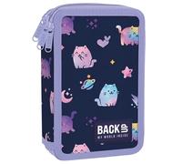 Derform Katzen 3 - Fach Federmappe Federtasche mit 43 Teilen gefüllt Federmäppchen blau Kätzchen