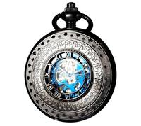 DerMacht Mechanische Taschenuhren für Herren, antike römische Ziffern, schwarze Skelett-Taschenuhr mit Kette