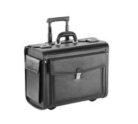 Dermata Leder Pilotenkoffer mit Trolley Rollen Notebookfach bis 15" Vollrindleder schwarz