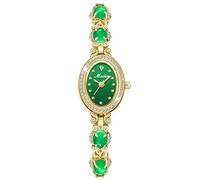 deselon Uhren für Frauen, grünes Armband, Kristall, Diamant-Armreif, Damen, klein, modisch, luxuriös, dünn, wasserdicht, Quarz, Mädchen, Ehefrau, Geschenke, oval, goldfarben, L-M1763gold, L-M1763gold