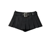 Design Nische Hot Girl Low-Waist-Gürtel-Faltenrock American Street Style Anti-Exposition-A-Linien-Minirock-Schwarz-M