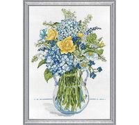 Design Works Crafts Kreuzstich Stickpackung Blaue & gelbe Blumen, Zählmuster