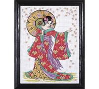Design Works Crafts Kreuzstich Stickpackung Geisha in Rot, Zählmuster