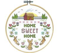 Design Works Crafts Kreuzstich Stickpackung mit Stickrahmen Home Sweet Home, Hasen, Zählmuster