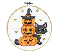 Design Works Crafts Kreuzstich Stickpackung mit Stickrahmen Katze mit Kürbissen, Zählmuster