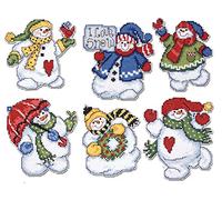 Design Works Crafts Kreuzstich Stickpackung Weihnachtsbaum-Dekoration Ich mag Schnee 6er Set, Zählmuster