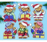 Design Works Crafts Kreuzstich Stickpackung Weihnachtsbaum-Dekoration Kleine Bären 6er Set, Zählmuster