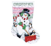 Design Works Crafts Kreuzstich Stickpackung Weihnachtsstrumpf Schaufelnder Schneemann, Zählmuster