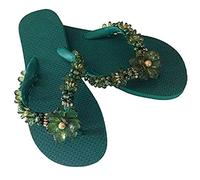 Designer Luxus Flip Flops-Chanclas Exclusivas by Simone Herrera-Flora Line-Lena-Riemchen Sandale Zehentrenner (37/38, Verde/grün)