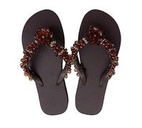 Designer Luxus Flip Flops-Chanclas Exclusivas by Simone Herrera-Flora Line-Lena-Riemchen Sandale Zehentrenner (39/40, marrón/braun)