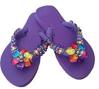 Designer Luxus Flip Flops-Chanclas Exclusivas by Simone Herrera-Floral Line-Laura-Riemchen Sandale Zehentrenner-Lila (41/42)