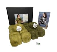 DesignEtte Häkelset Northern Lights 100% Rohseide und Super Kid Mohair Garn, klein, Green Olive NO-S-9314, inkl. Garnmuster-Broschüre und Etikett, Seide, Grün Flash/Olivgrün, XS/S