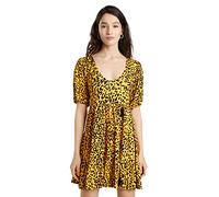 Desigual Akrom Fun 21WWVK35 Kleid mit Leopardenmuster, ausgestelltes Kleid, Gelb, gelb, 34