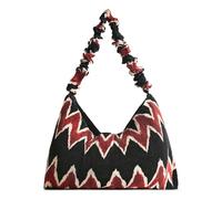 Desigual Tasche Bols Pleated Shoulderbag Zickzack-Cordstoff Schwarz Größe UNI