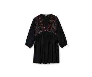 Desigual Damen Casual Dress - Langarmkleid mit geometrischem Muster. Schwarz GR. XXL